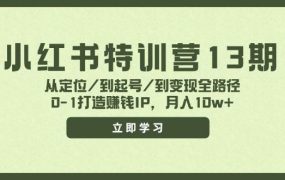 小红书特训营13期，从定位/到起号/到变现全路径，0-1打造赚钱IP，月入10w+-蓝图副业
