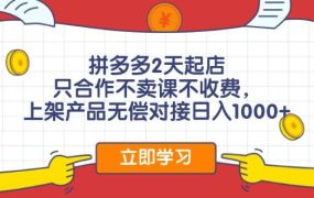 拼多多2天起店,只合作不卖课不收费,上架产品无偿对接日入1000+-蓝图副业