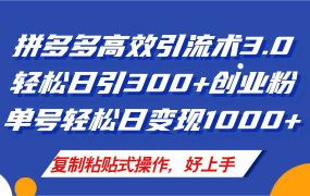 拼多多店铺引流技术3.0,日引300+付费创业粉,单号轻松日变现1000+-蓝图副业