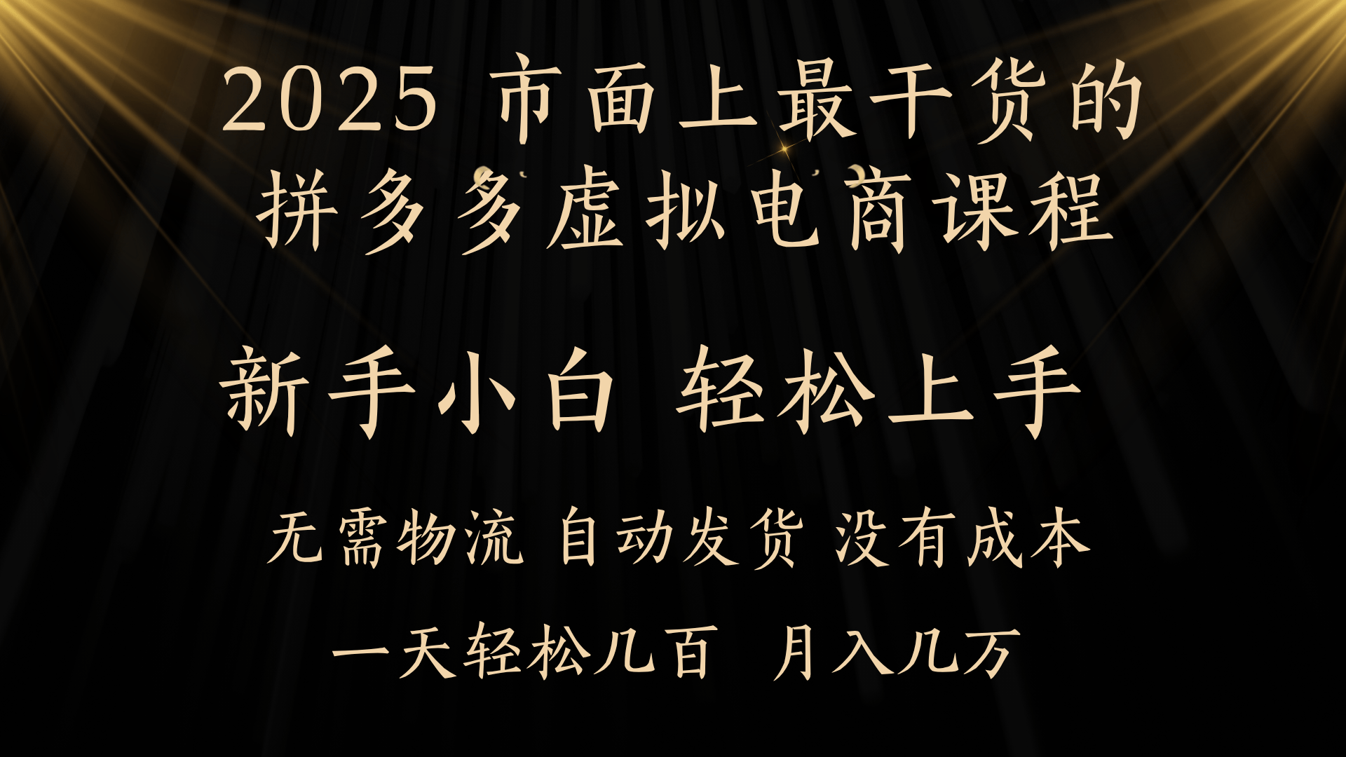 25年最干货的拼多多虚拟电商课程，小白轻松上手，月入过万只是门槛！虚拟电商，如皓月见青天！-蓝图副业
