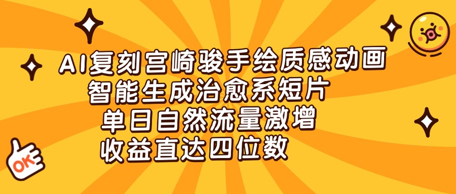 AI复刻宫崎骏手绘质感动画，智能生成治愈系短片，单日自然流量激增，收益直达四位数-蓝图副业