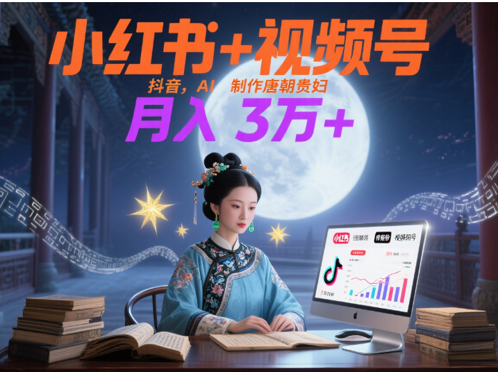 小红书+视频号+抖音，AI轻松制作唐朝贵妇IP，毒鸡汤、励志、减肥瘦身、养生赛道轻松切入，每天30分钟，轻松产出N条，月入3万+ -蓝图副业