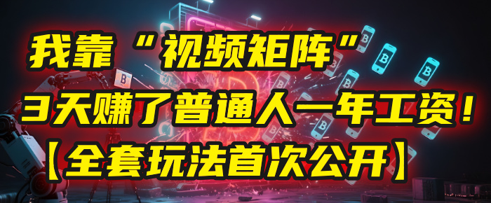 我靠“视频矩阵”，3天赚了普通人一年工资！【全套玩法首次公开】-蓝图副业