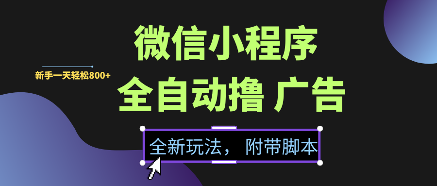 微信小程序挂机撸广告，全新玩法，新手一天轻松800+【附带脚本】-蓝图副业