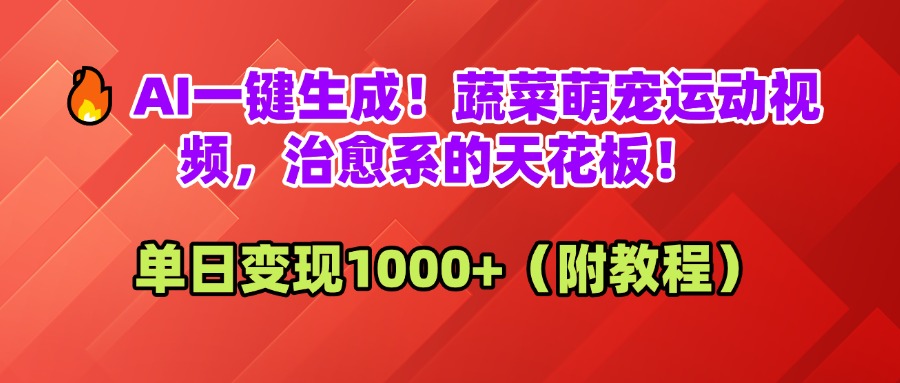 AI一键生成！蔬菜萌宠运动视频，治愈系的天花板！单日变现1000+（附教程）-蓝图副业