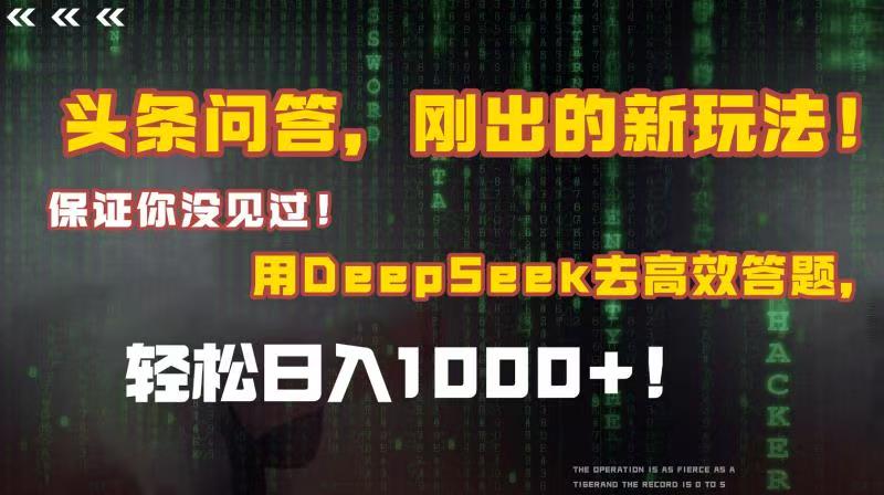 头条问答，刚出的新玩法！保证你没见过！结合Deepseek高效答题，轻松日入1000+-蓝图副业