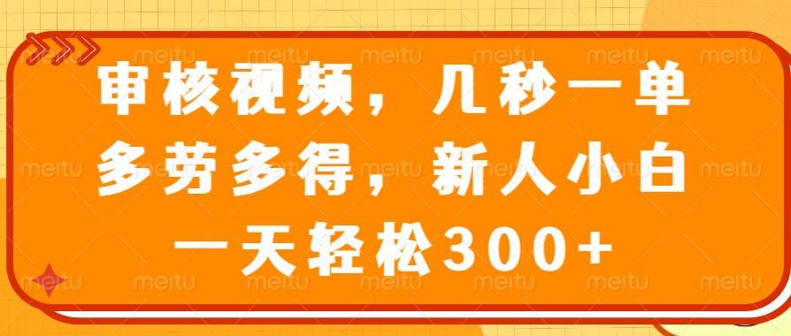 视频审核员，几秒一单，多劳多得，新人小白一天轻松300+-蓝图副业