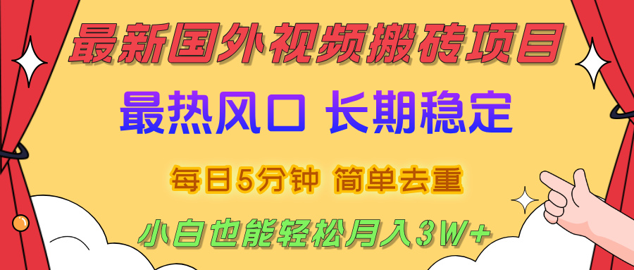 国外视频搬砖项目，2025最新热门风口，简单去重剪辑，小白也能轻松月入3W+-蓝图副业