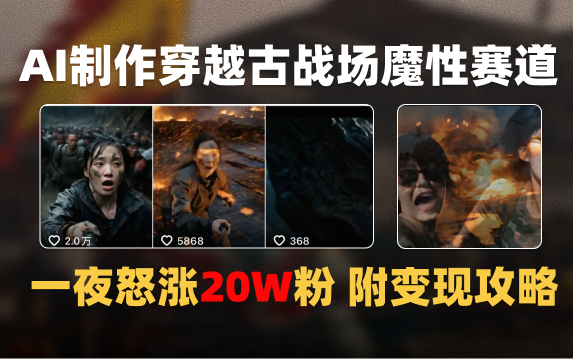 AI制作穿越古战场视频一夜涨粉20W保姆级教学（附AI变现指南）-蓝图副业