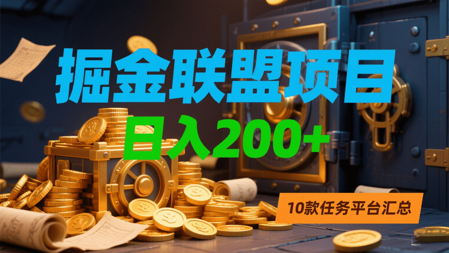 掘金联盟项目，日入200+，10款任务平台汇总-蓝图副业