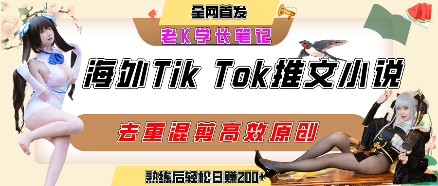 海外tiktok小说推文暴力项目，高停留率，高转化率，上手后一天搞顿饭钱不是问题-蓝图副业
