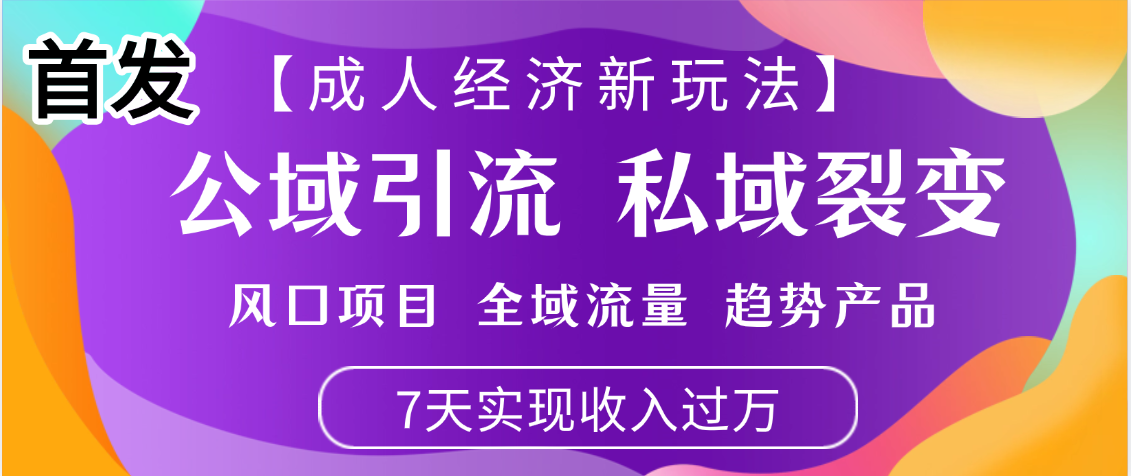 首发:【成人经济新玩法】市面独家玩法,风口项目、全域流量、趋势产品,7天实现月入过万-蓝图副业