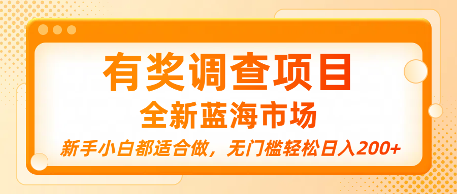 有奖调查项目，全新蓝海市场，新手小白都适合做，无门槛轻松日入200+-蓝图副业
