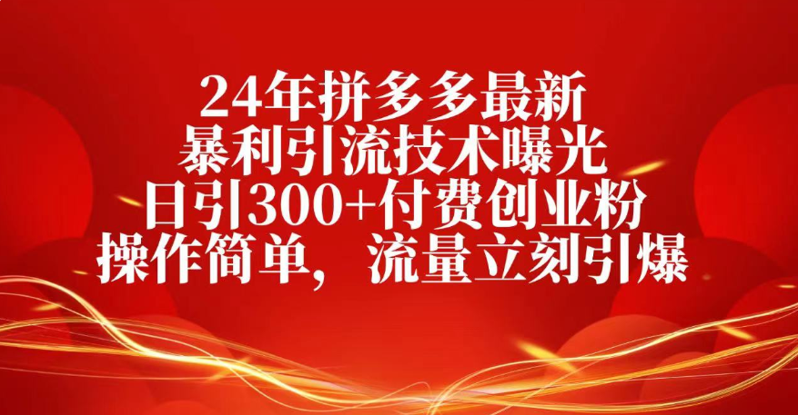 25年拼多多最新暴利引流技术曝光、日引300+付费创业粉操作简单，流量立刻引爆-蓝图副业