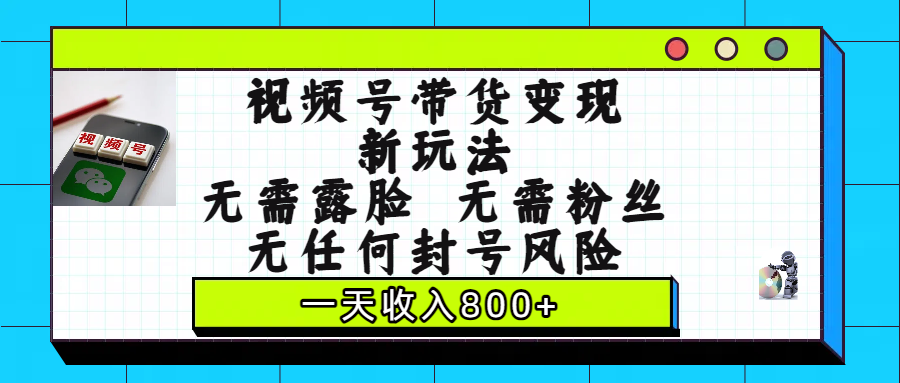 视频号带货变现新玩法，无需露脸，无需粉丝，无任何封号风险，一天收入800+-蓝图副业