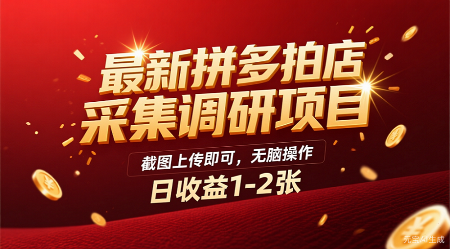 最新拼多多拍店采集调研项目,截图上传即可,无脑操作,日收益1-2张-蓝图副业