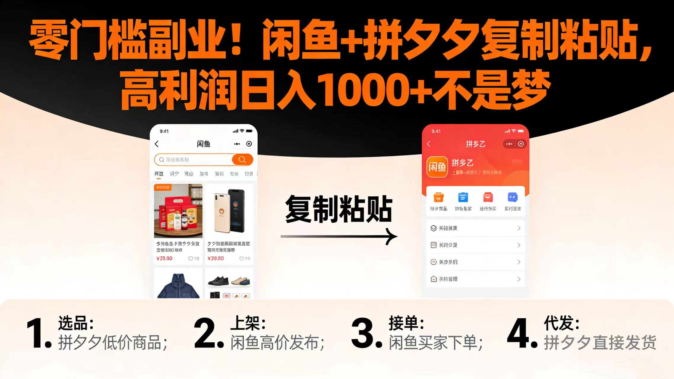 零门槛副业!闲鱼 + 拼夕夕复制粘贴,高利润日入 1000 + 不是梦-蓝图副业