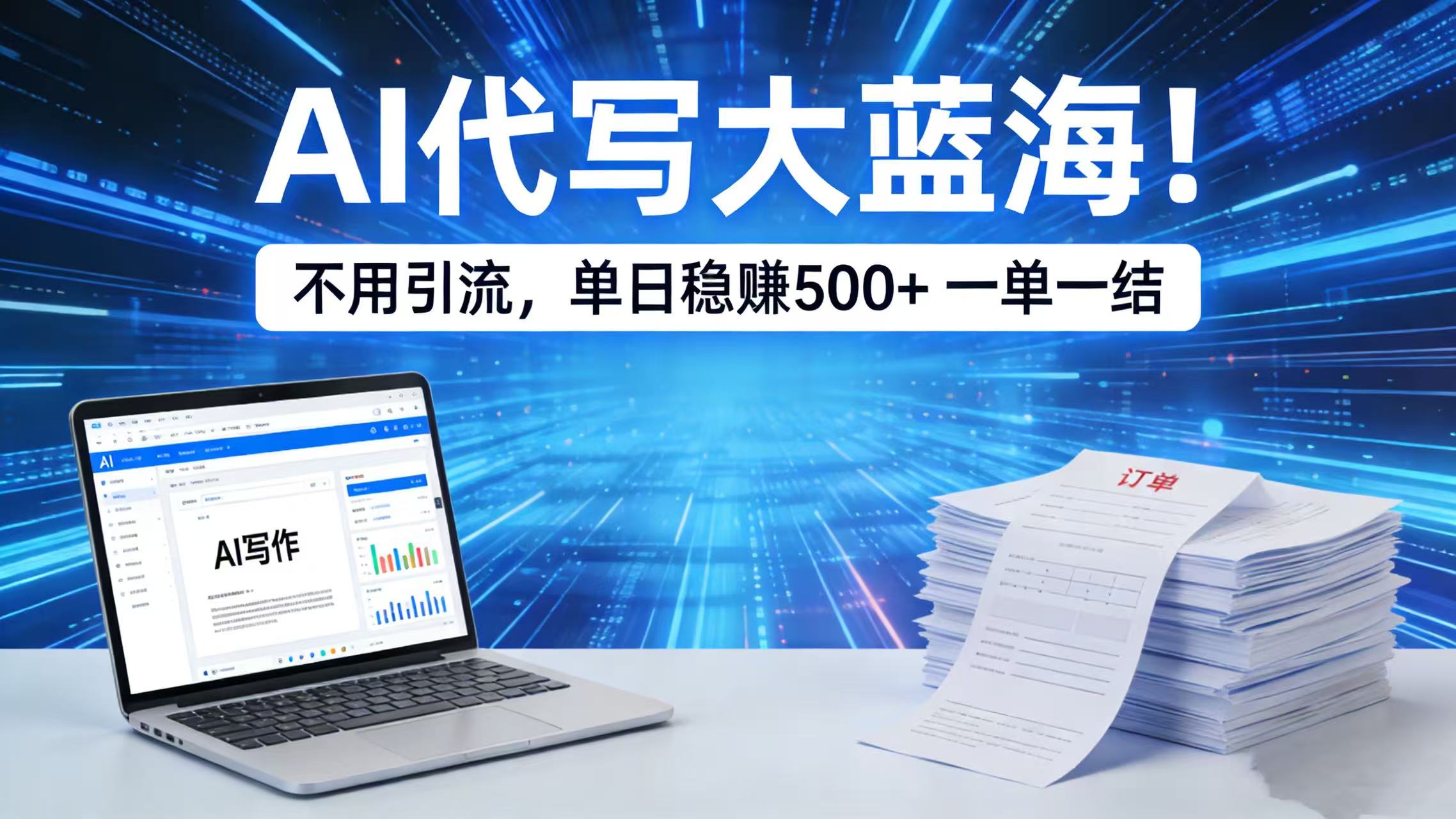 AI 代写大蓝海！不用引流，单日稳赚 500 + 一单一结-蓝图副业