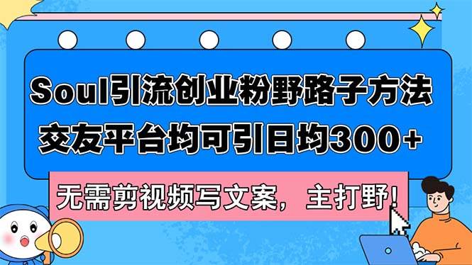 Soul引流创业粉野路子方法，交友平台均可引日均300+，无需剪视频写文案…-蓝图副业